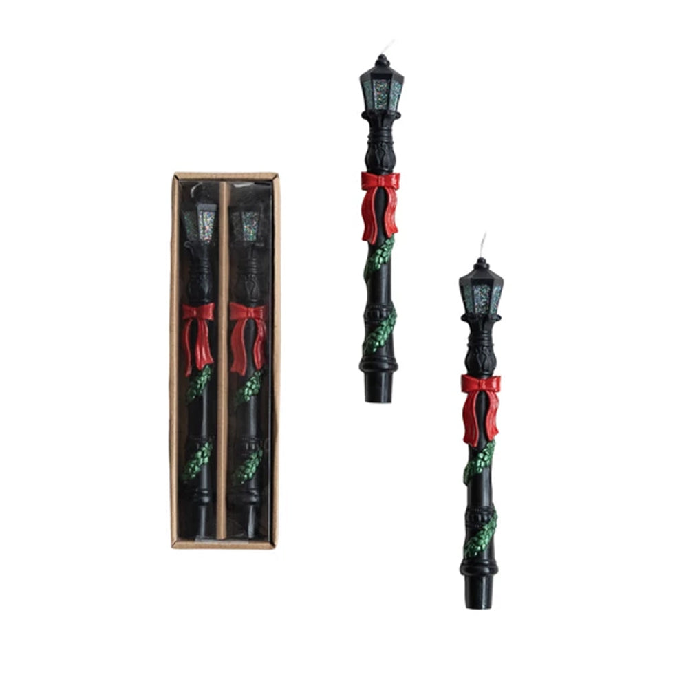 Unscented Lamp Post Shaped Taper Candles in Box, Set of 2