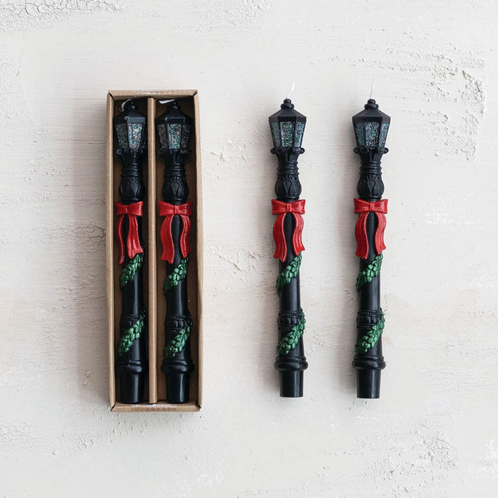 Unscented Lamp Post Shaped Taper Candles in Box, Set of 2