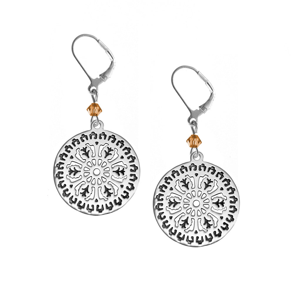 Aiken Rhett Leverback Earrings with Brown Crystal